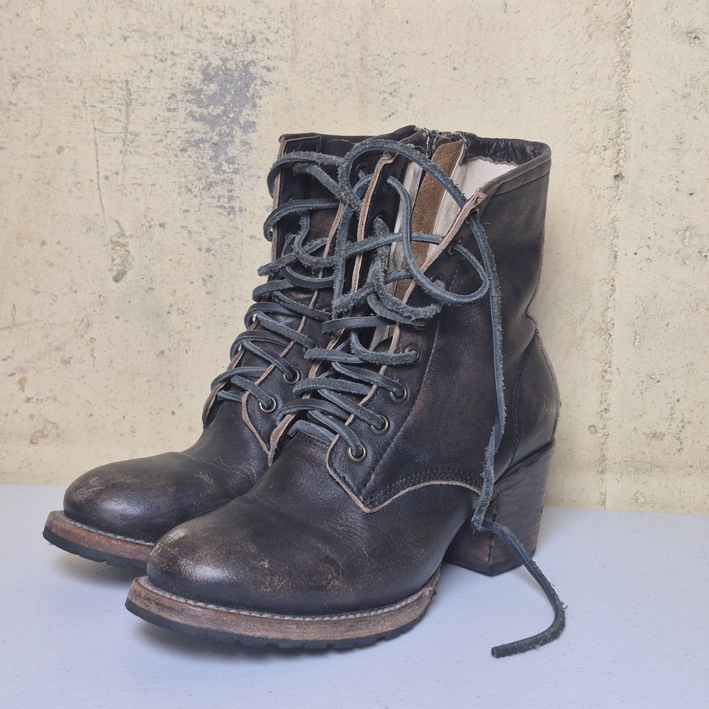 Freebird Cavalier Boots Womens Size 8 Dark Brown Leather Combat Heel Side Zipper